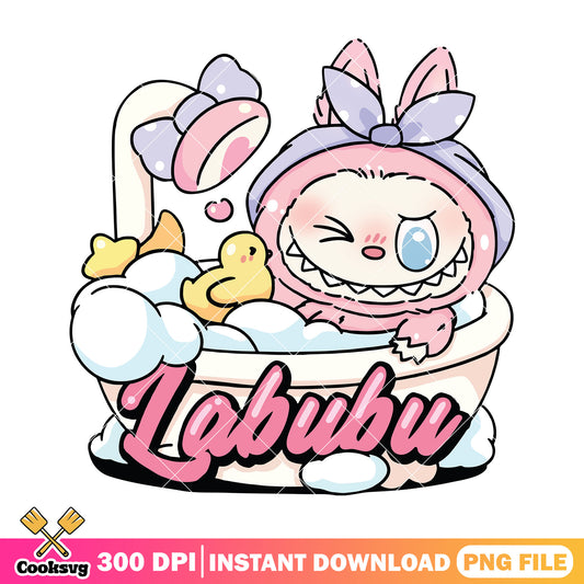 Pink labubu shower png design, pink labubu png, labubu popmart png