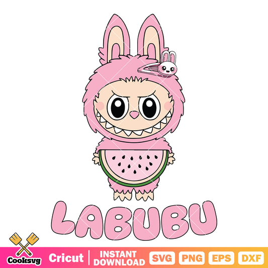 Pink labubu watermelon svg, pink labubu svg, cute labubu svg