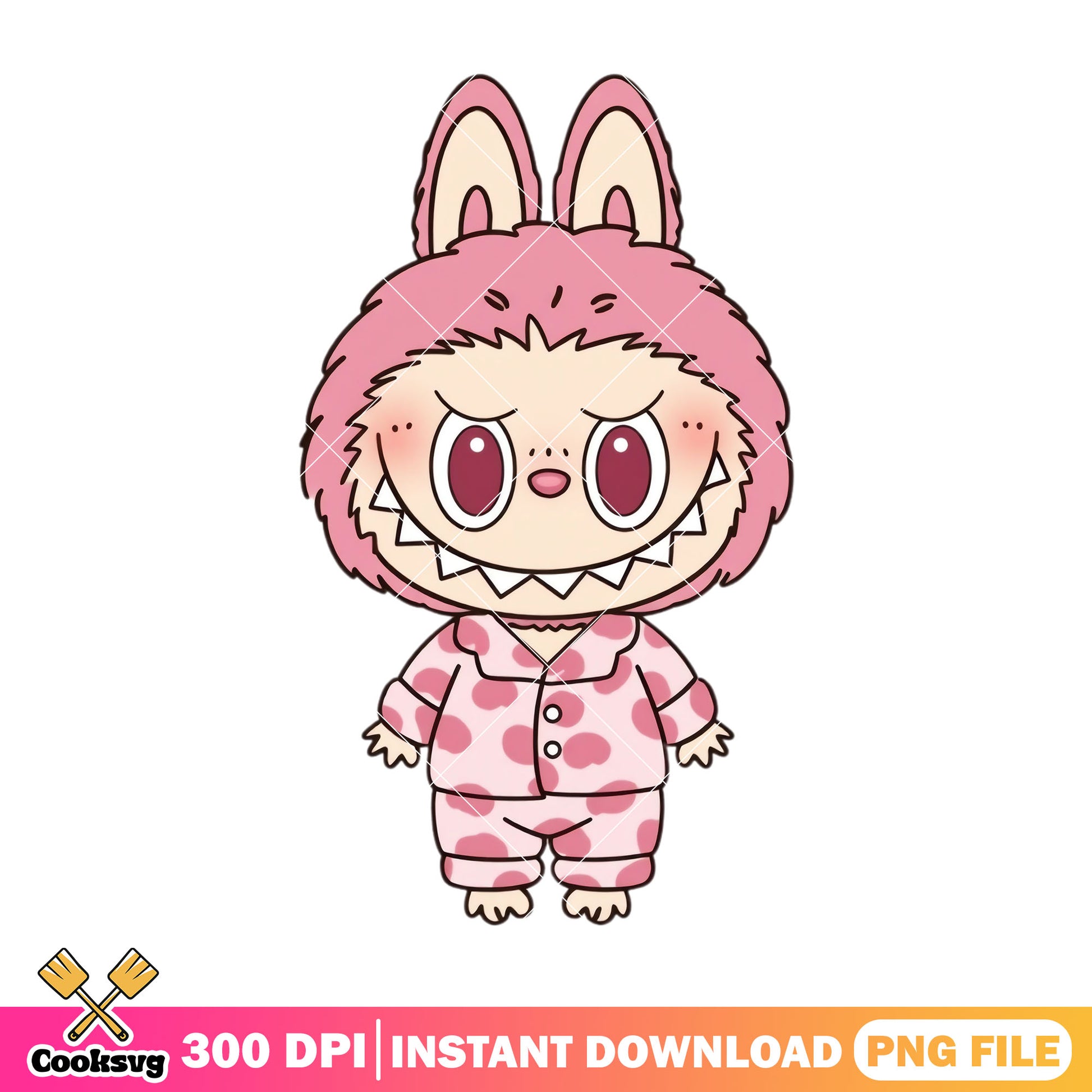 Pink labubu wearing pijama png, labubu cute png, labubu monster png