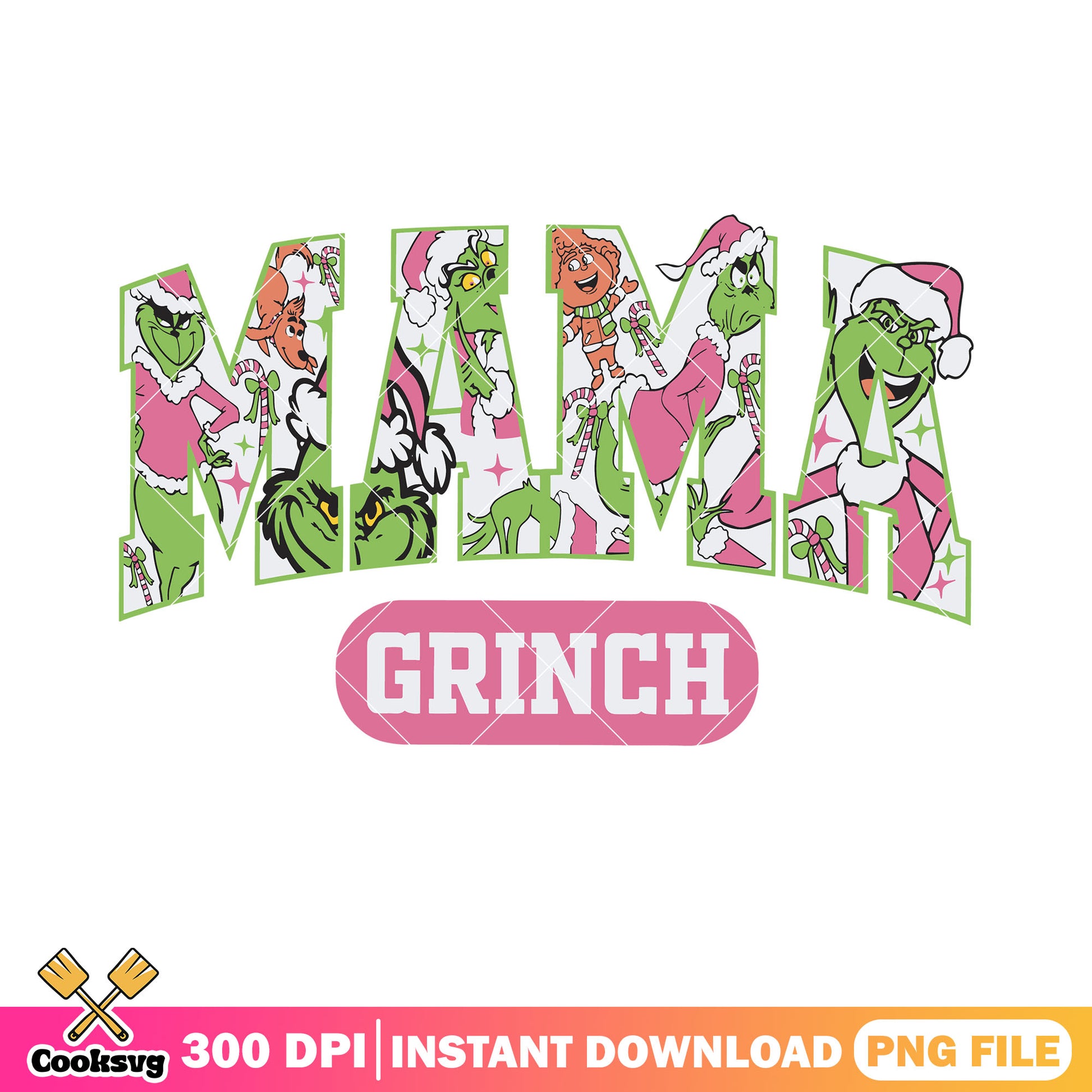 Pink mama grinch png, squad christmas png, font design png