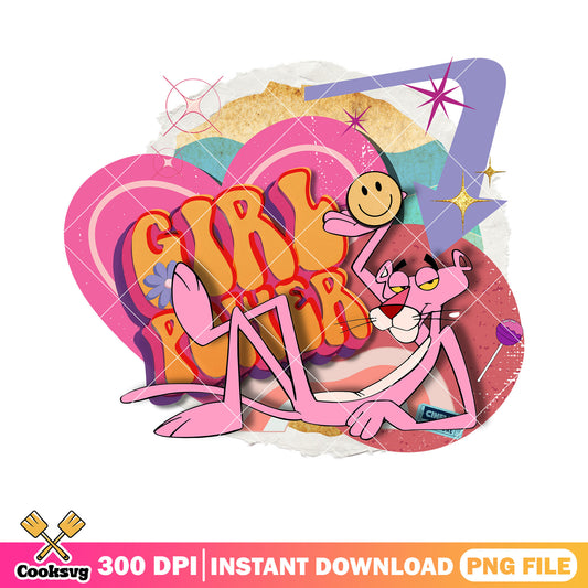 Pink panther retro cartoon  png, girl power png, smile sticker​ png