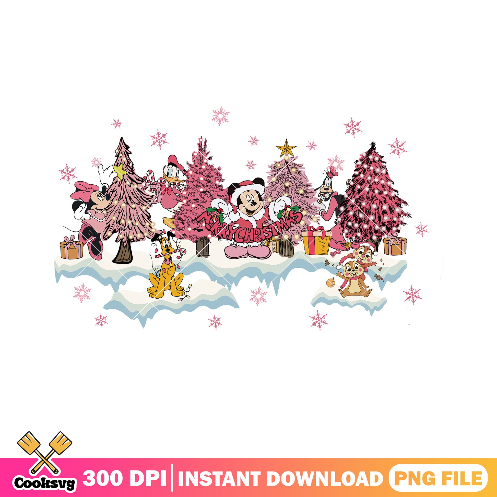 Pink pine christmas png, daisy duck png, christmas tree png
