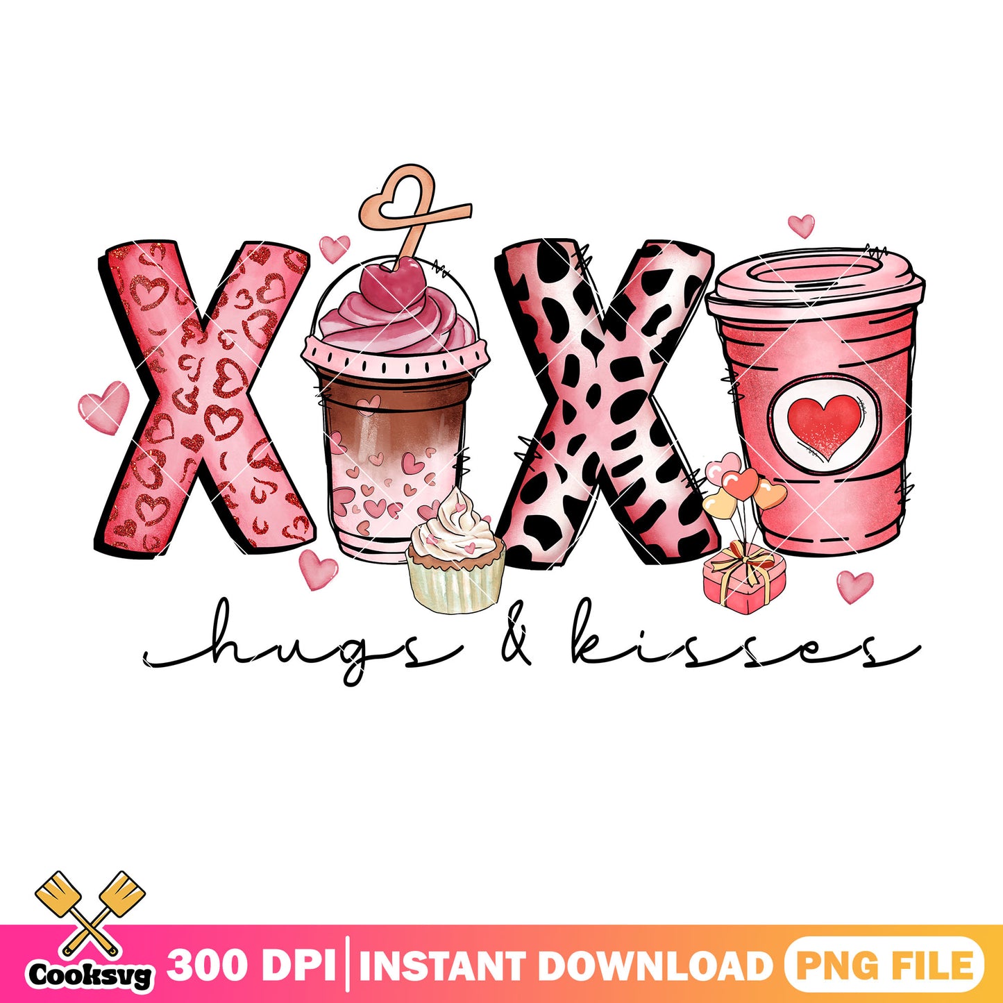 Pink valentine xoxo hugs kisses png, xoxo valentine png