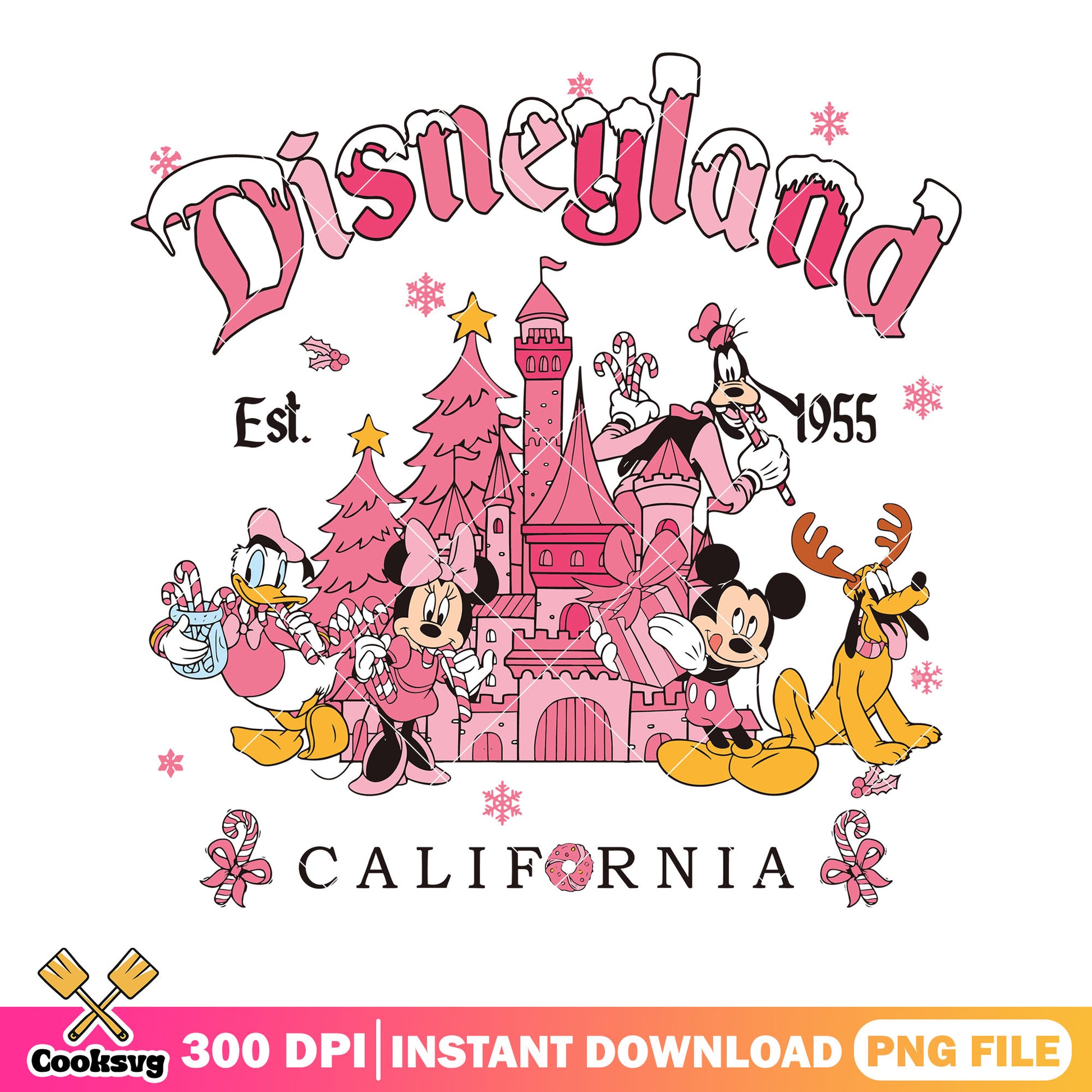 Pinky disneyland est 1955 png, disney castle​ png, mickey and friends png