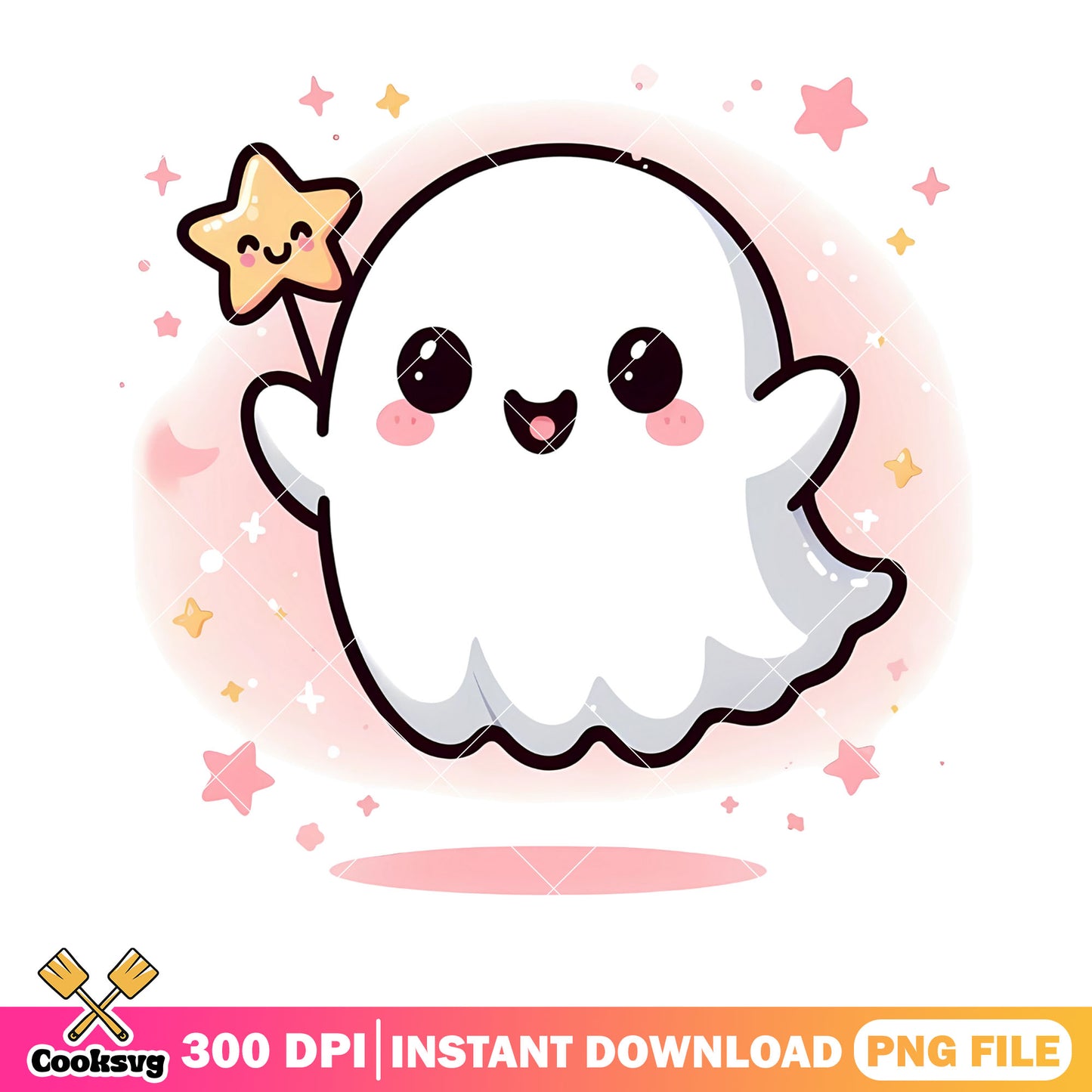 Pinky lovely ghost png, star candy png, halloween scary png