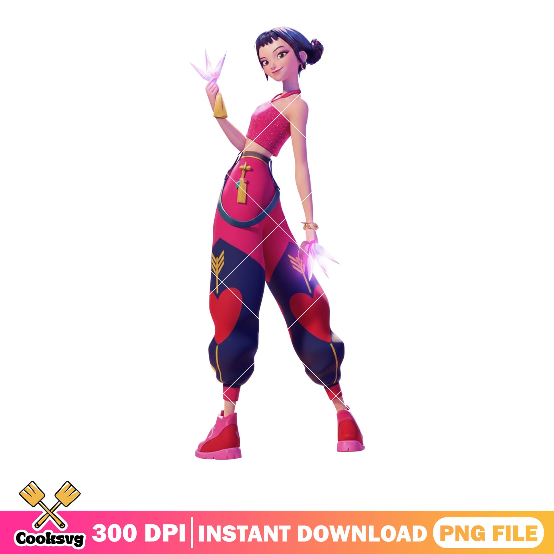 Pink zoey outfit valentines png, valentines huntrix png, zoey huntrix png