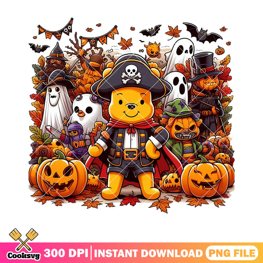 Pirate costume pooh winnie png, disney halloween png, wicker pumpkin png
