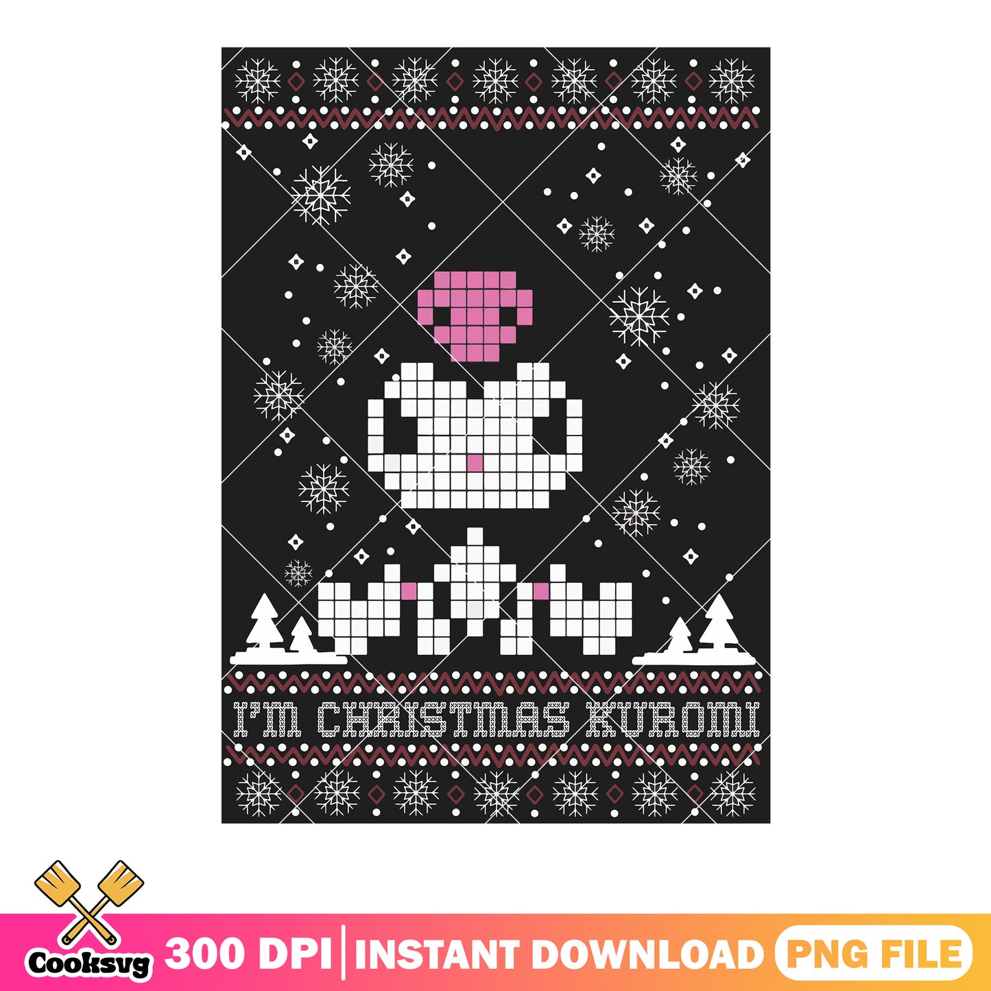 Pixel christmas kuromi png, kuromi sanrio png, christmas cards png