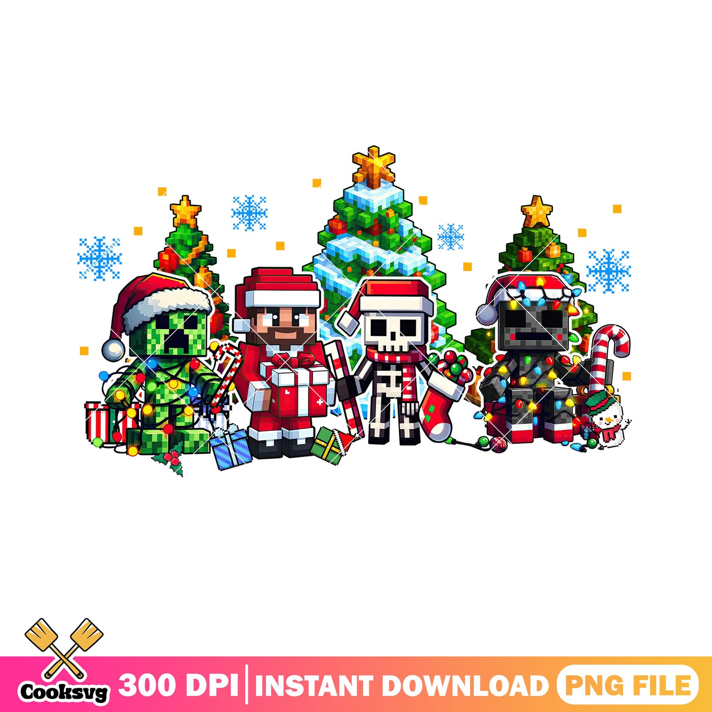 Pixel christmas poster png, christmas vibes png, minecraft png