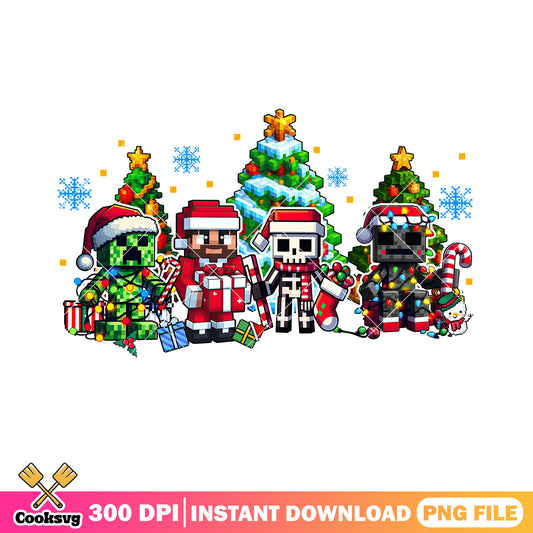 Pixel christmas poster png, christmas vibes png, minecraft png
