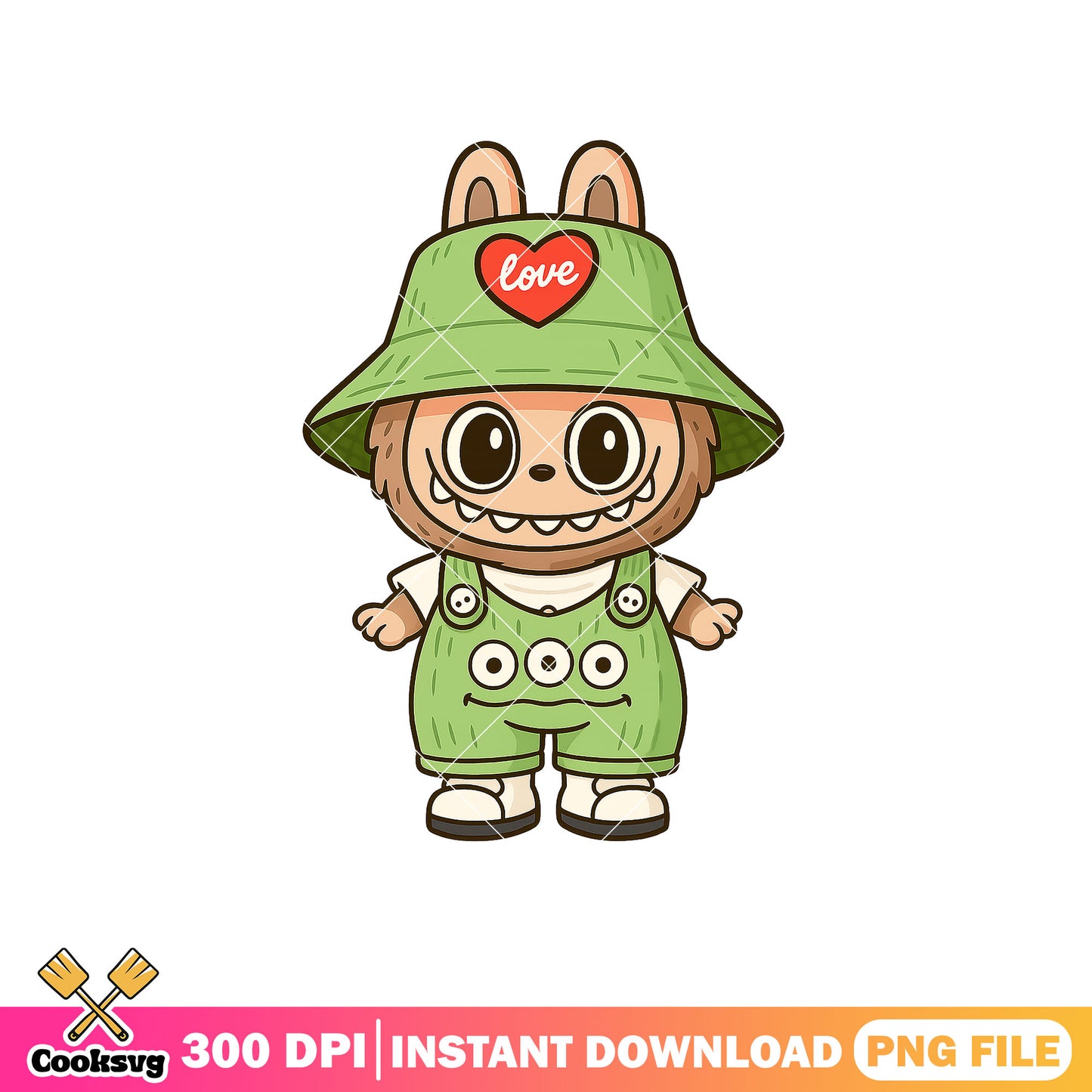 Playful green costume png, labubu outfits png, labubu art png