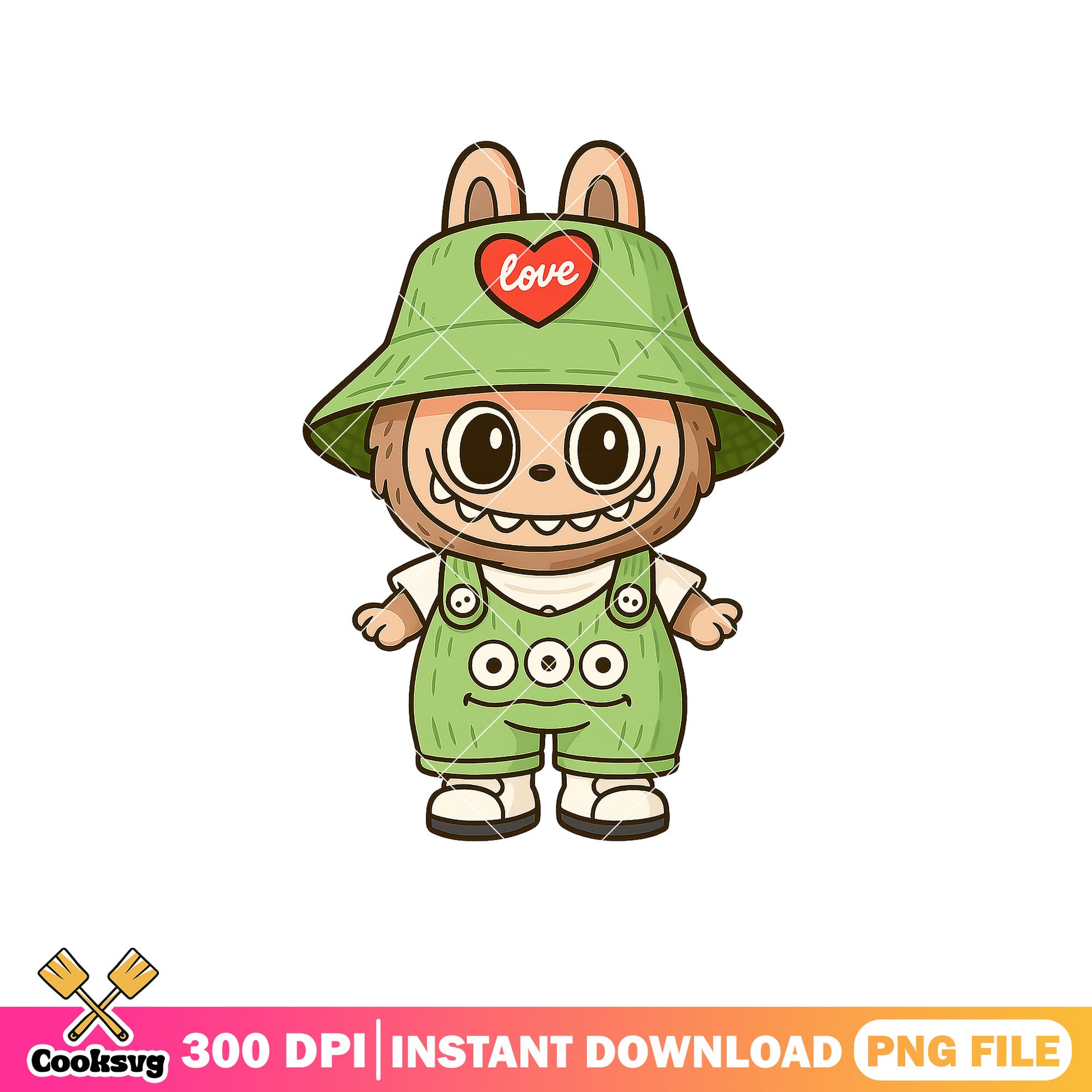 Playful green costume png, labubu outfits png, labubu art png