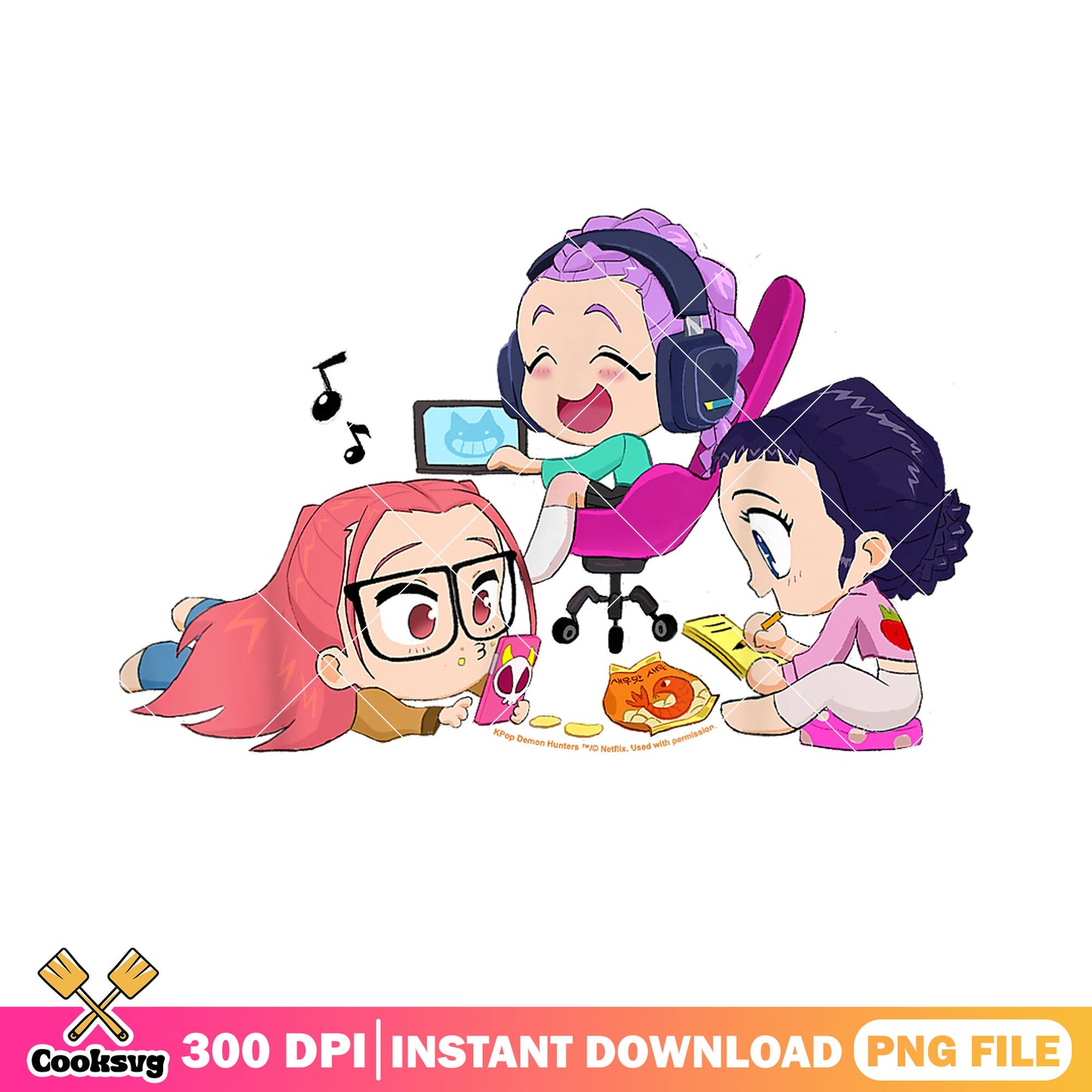 Playful time huntrix chibi png, huntrix girl png, kpop netflix png