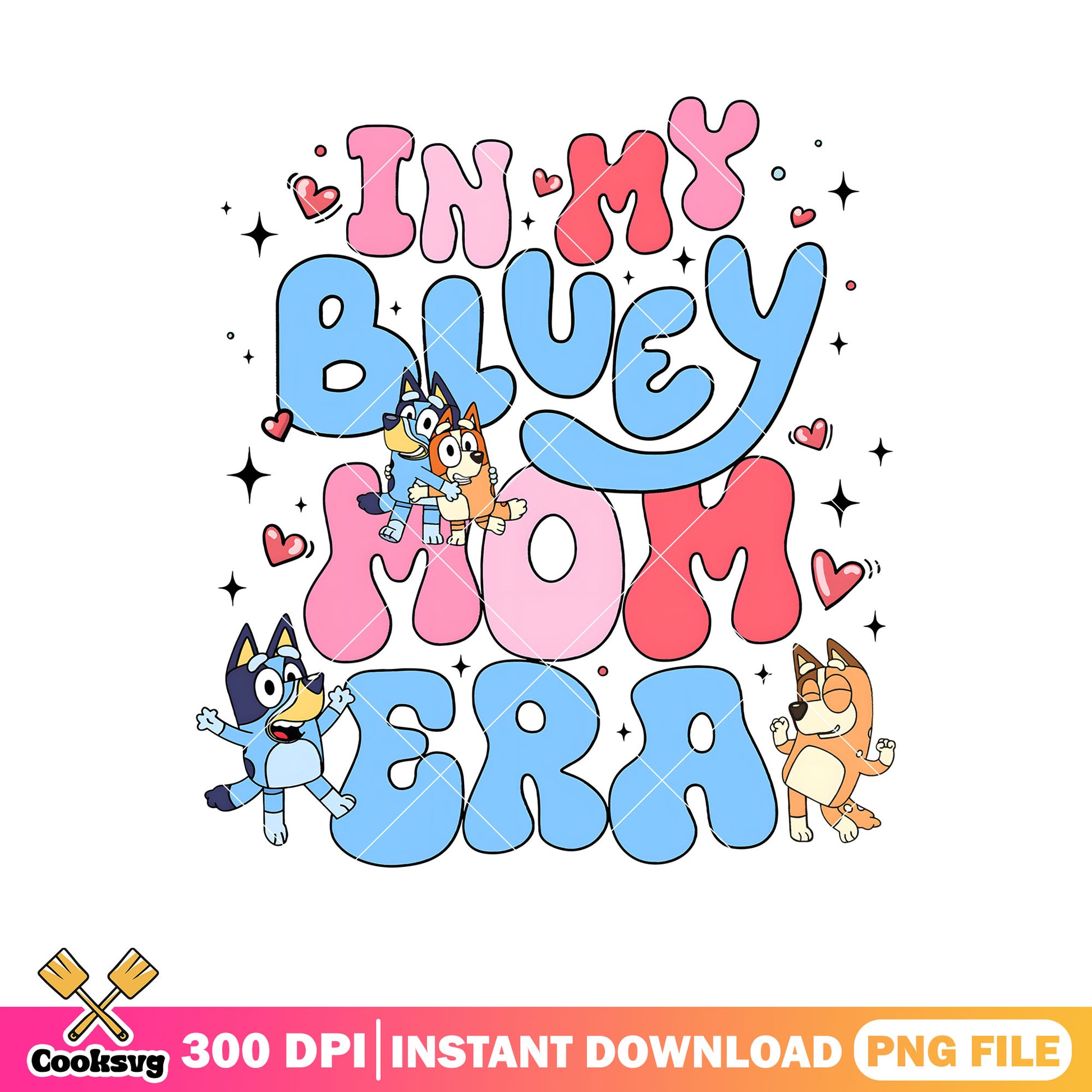 Plush bingo in my bluey mom era png, bluey funny png, bluey family png