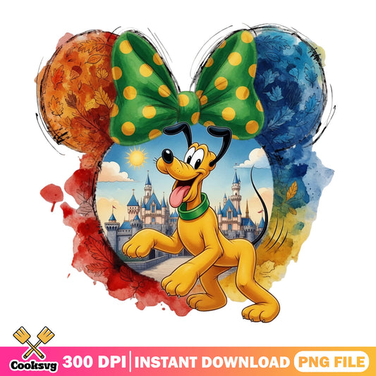 Pluto Disney Minnie Ears Watercolor PNG, Disney Castle PNG, Fall PNG