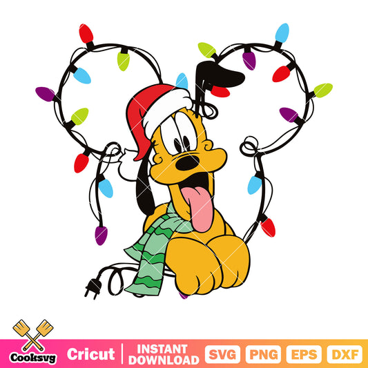 Pluto dog disney christmas lights svg