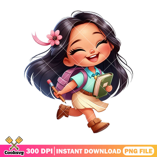 Pocahontas chibi png, disney cartoon png,​​ back to school book png