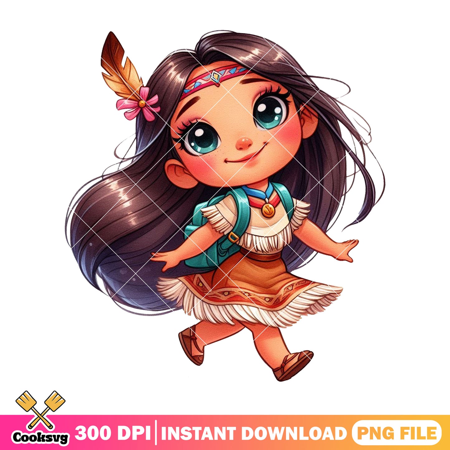 Pocahontas cute design png, happy disney png,​ back to school png