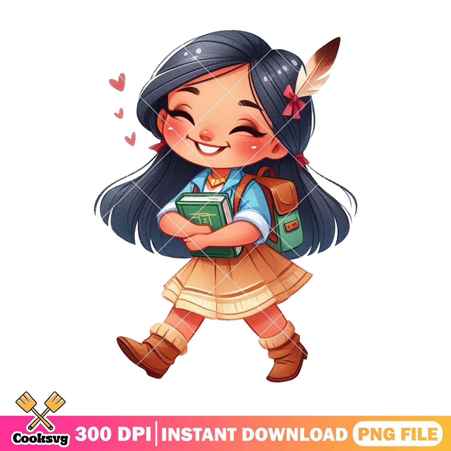 Pocahontas happy chibi png, love disney png,​​ back to school art png