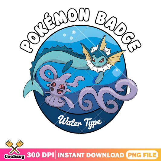 Pokemon badge water type png, pokemon Vaporeon png, pokemon Tentacool png