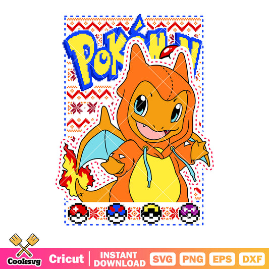 Pokemon card svg, chamender character svg, ultra poke ball​ svg