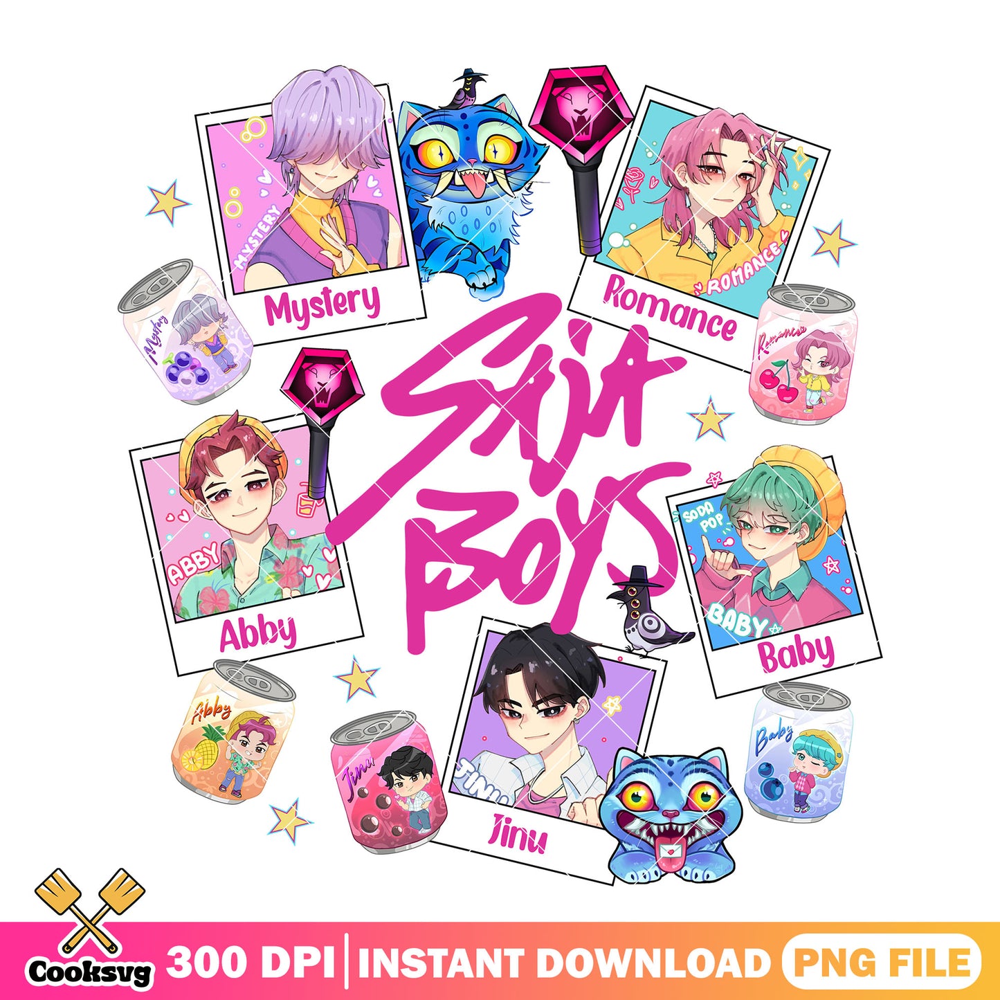 Polaroid saja boys png, love saja boys png, kpop hunters png