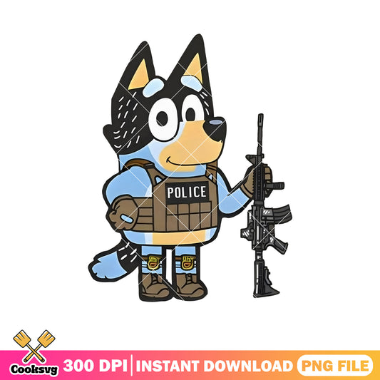 Police officer bluey funny png, cartoon bluey png, character bluey png