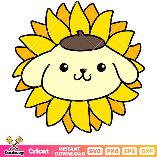 Pompompurin face sunflower svg, pompompurin​ svg, sanrio cartoon​ svg