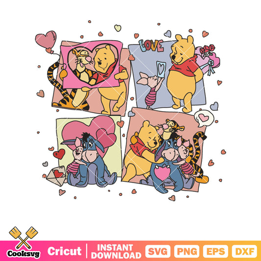 Pooh and friends happy valentines svg, winnie the pooh svg, pooh valentine​ svg