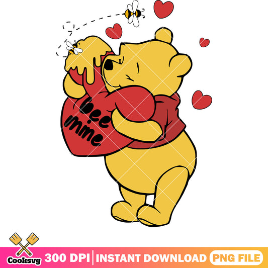 Pooh bear bee mine valentine png, be mine valentine png, pooh valentine png