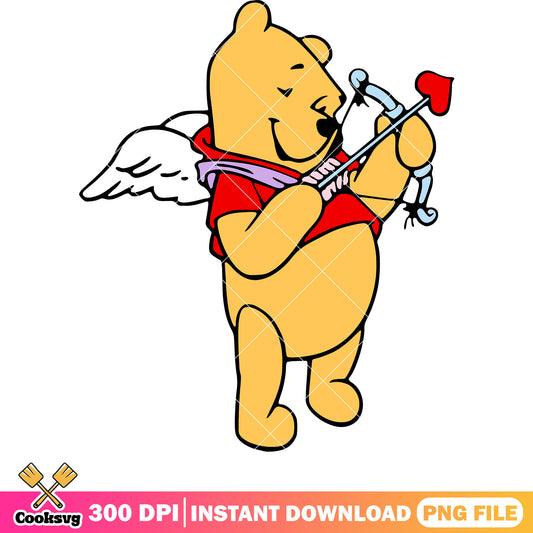 Pooh bear cupid valentine png, pooh valentine png, cupid valentine png