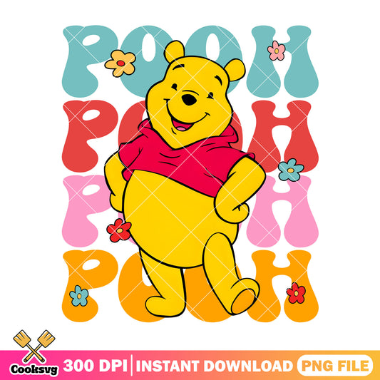 Pooh bear floral vibes png, winnie the pooh png, disney pooh png