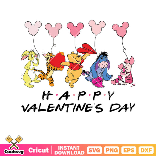 Pooh bear friends happy valentines day svg, winnie the pooh svg, pooh valentine​ svg