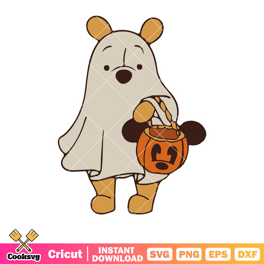 Pooh bear ghost halloween svg