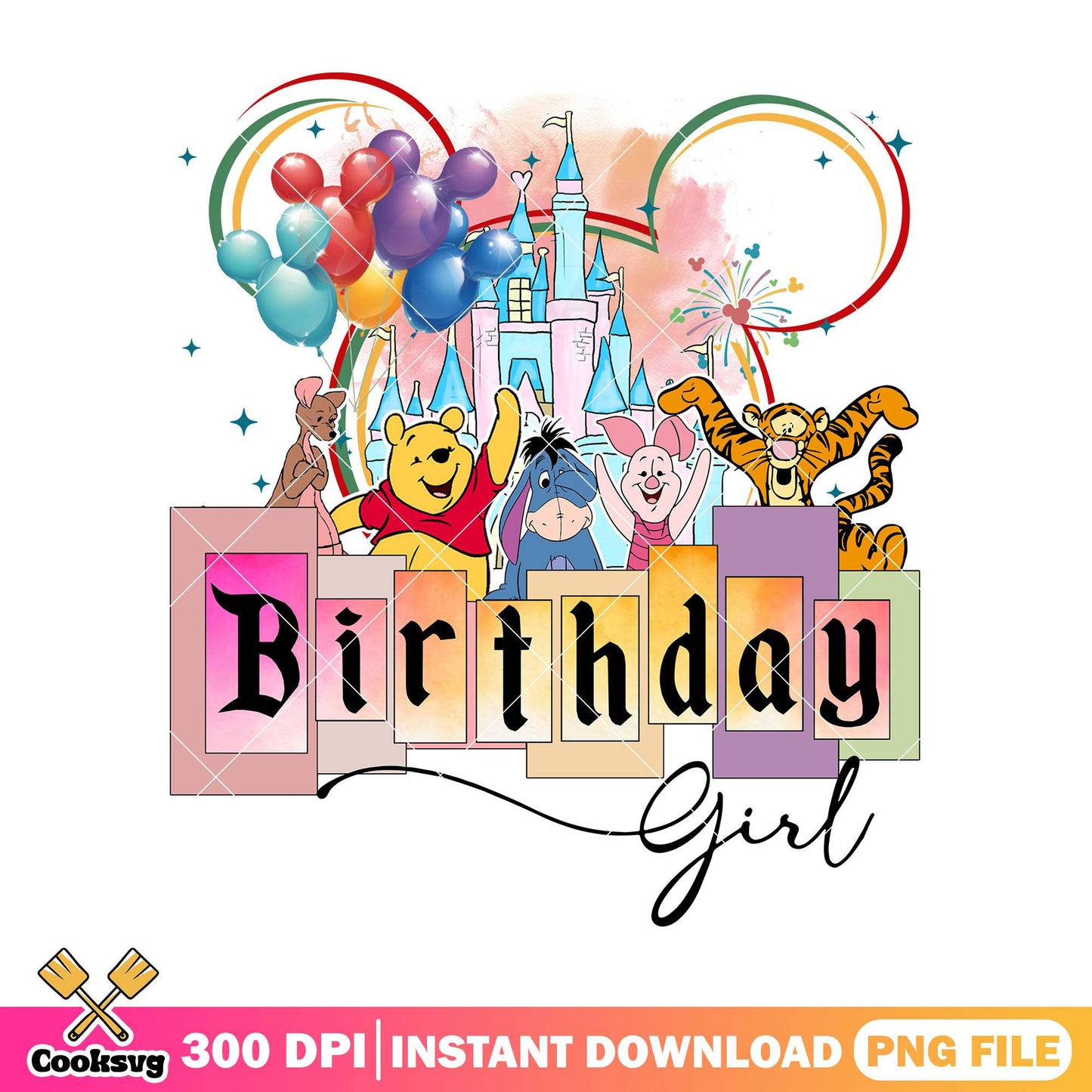 Pooh friends birthday girl png, birthday gifts png, pooh bear png