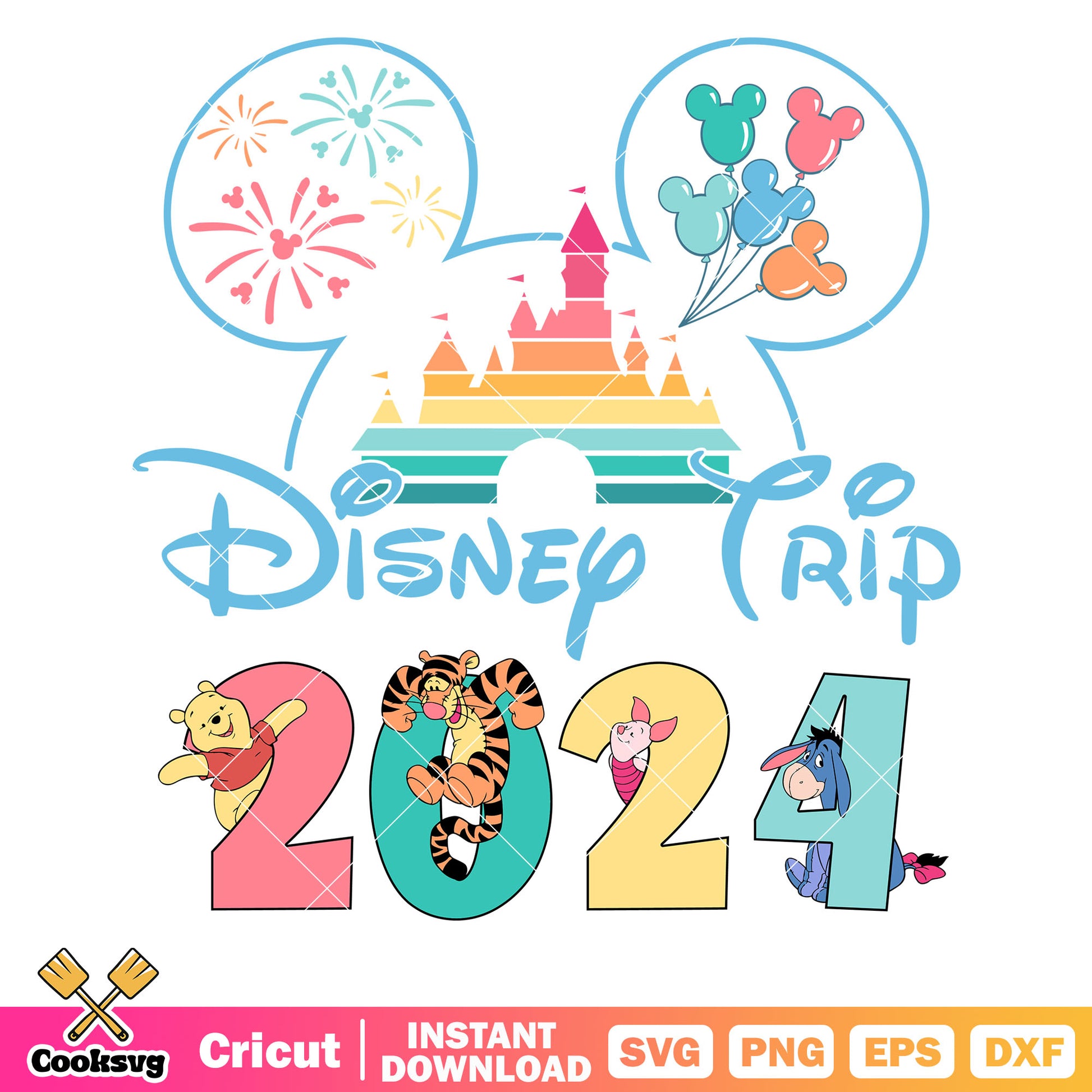 Pooh friends castle disney trip 2024 svg, disney trip svg