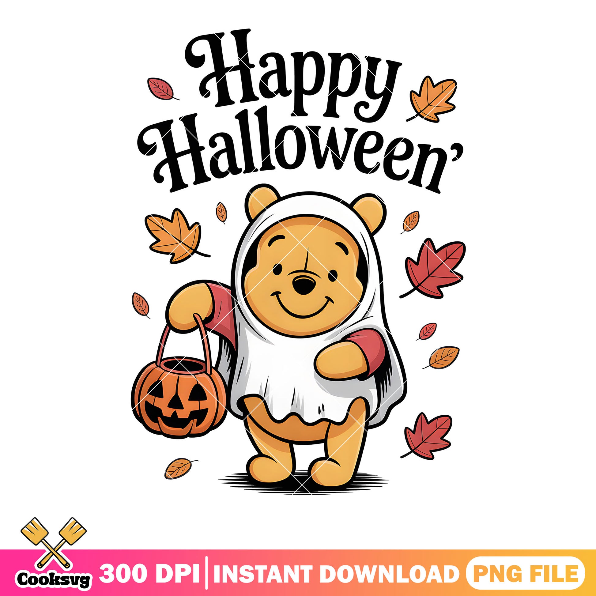 Pooh halloween poster png, pooh bear png, trick or treat png