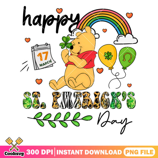 Pooh happy st patrick day 17 march png, Winnie the pooh png