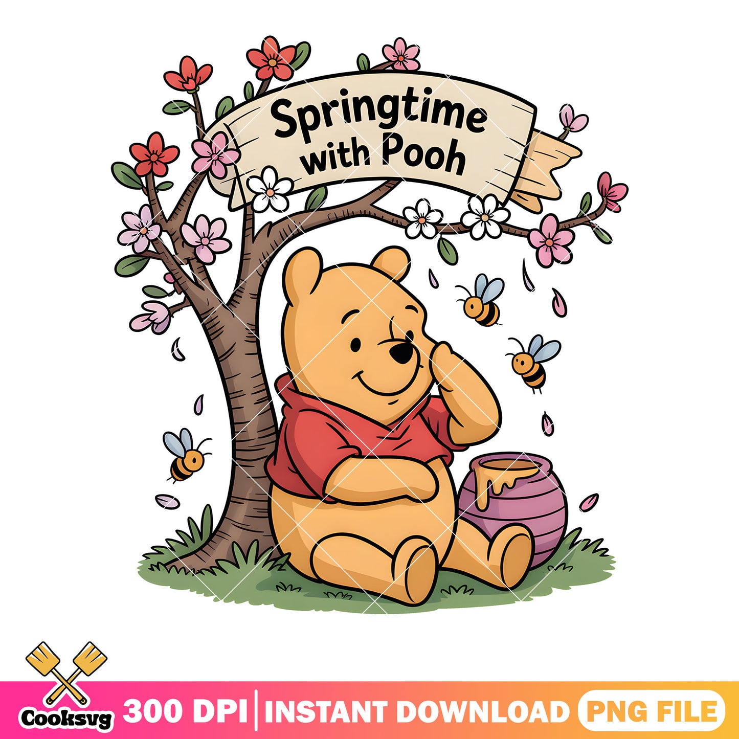 Pooh honey poster springtime png, disney poster png, pooh classic png