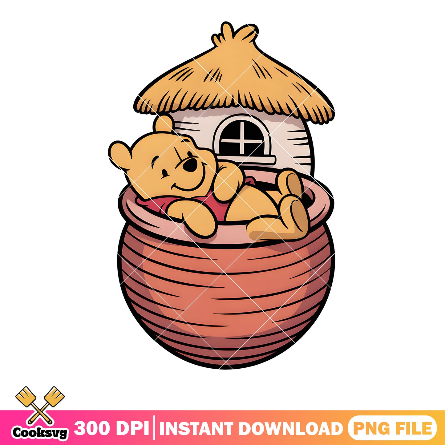 Pooh house chillin png, pooh poster png, vintage winnie pooh png
