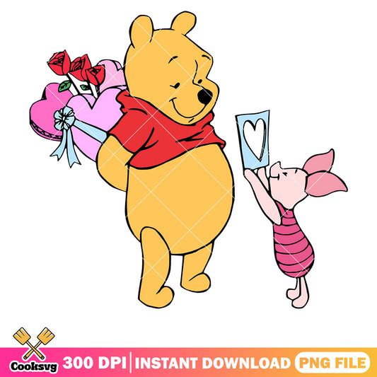 Pooh love piglet valentine png design, pooh valentine png, winnie the pooh png