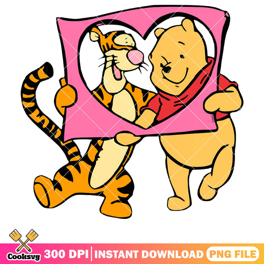 Pooh love tigger pink valentine png, pooh valentine png, winnie the pooh png