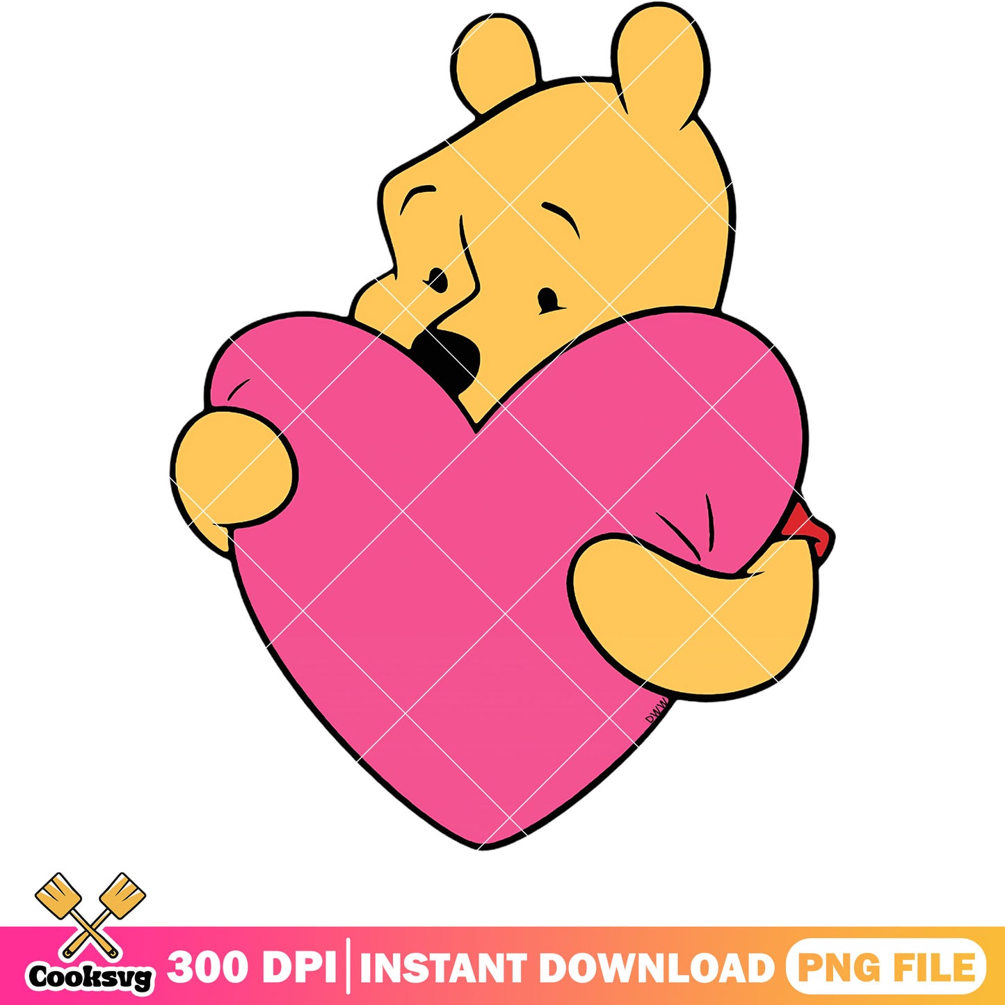 Pooh pink heart valentine png file, pooh valentine png, winnie the pooh png