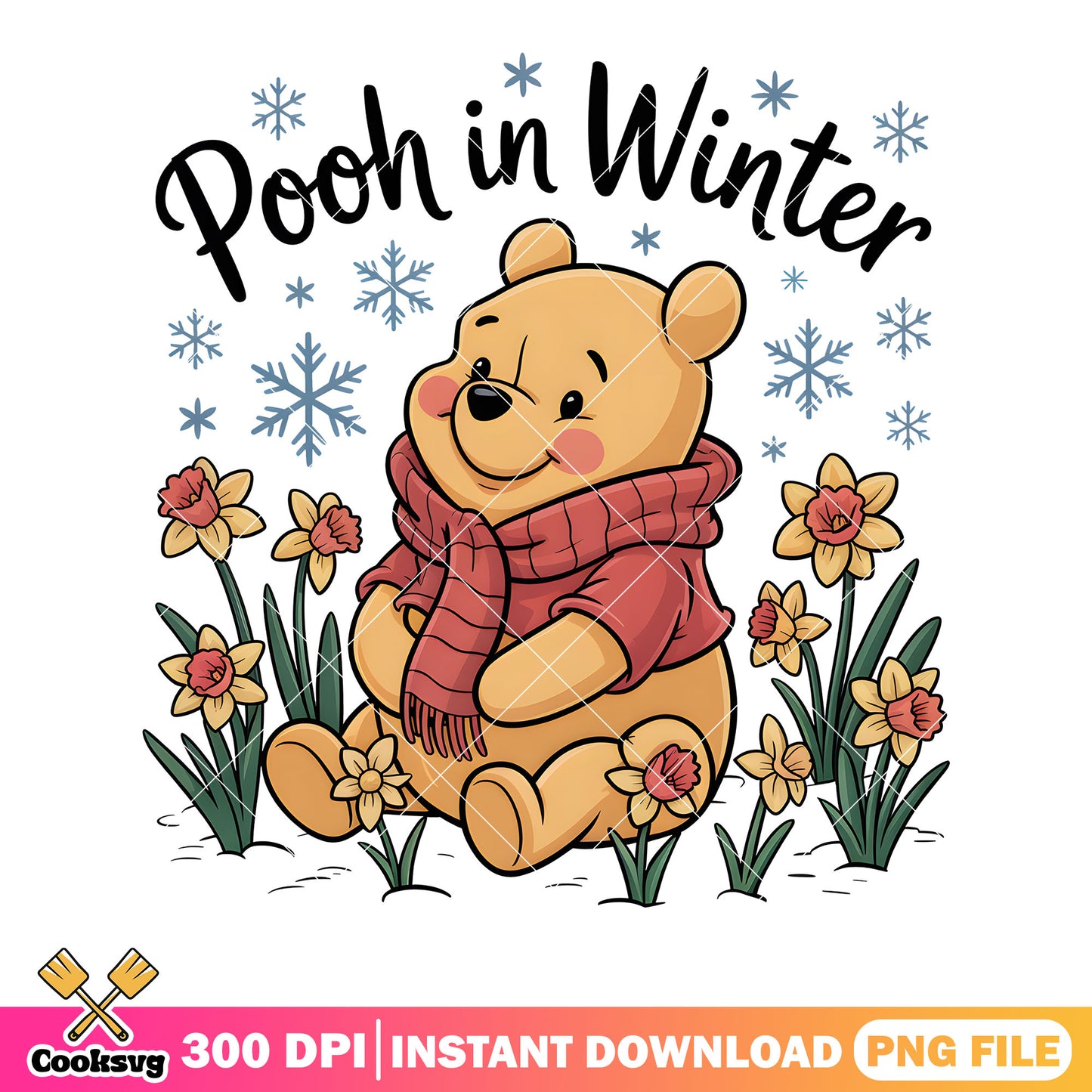 Pooh poster in the winter png, classic pooh png, pooh bear png