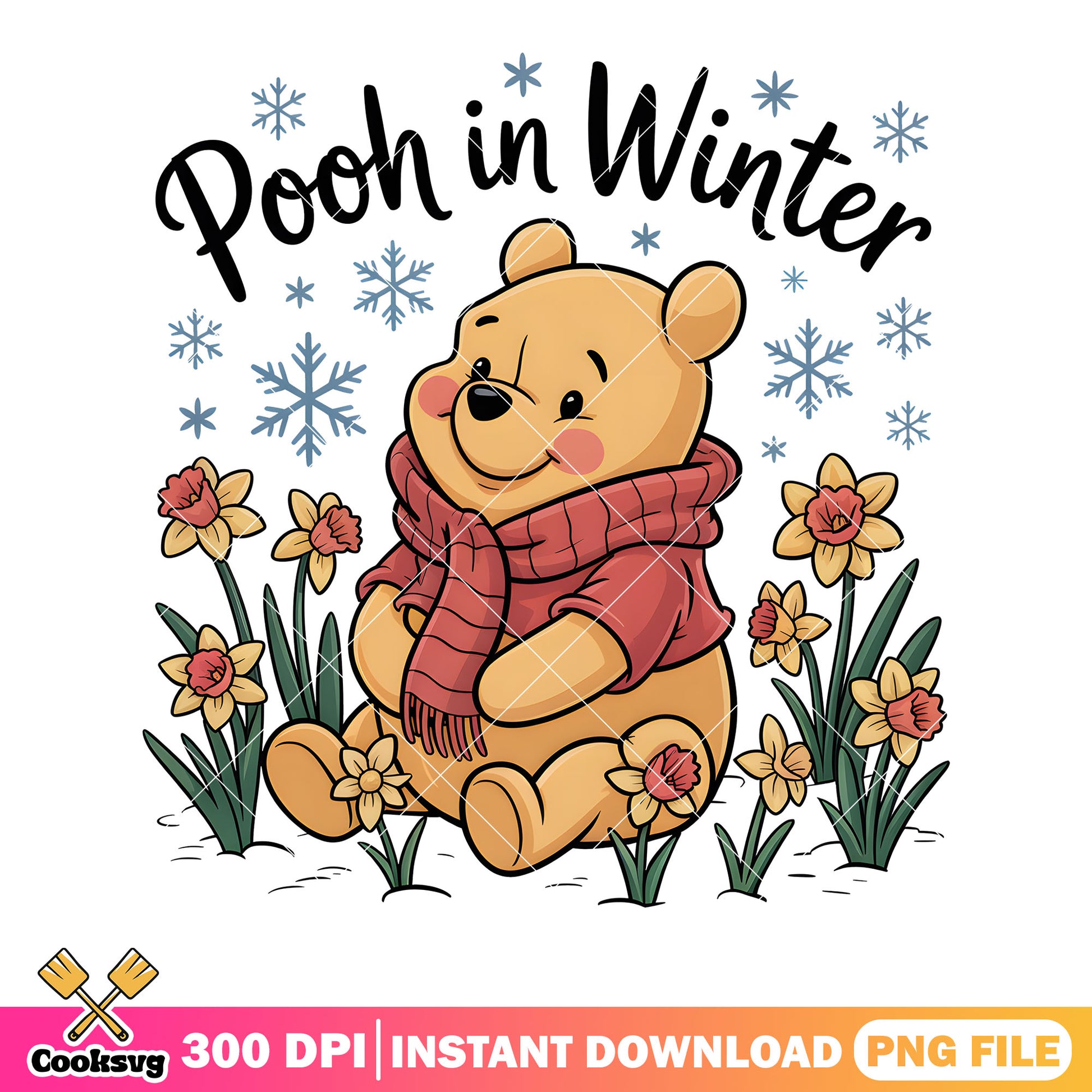 Pooh poster in the winter png, classic pooh png, pooh bear png