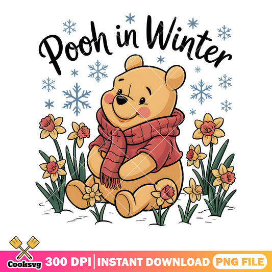 Pooh poster in the winter png, classic pooh png, pooh bear png