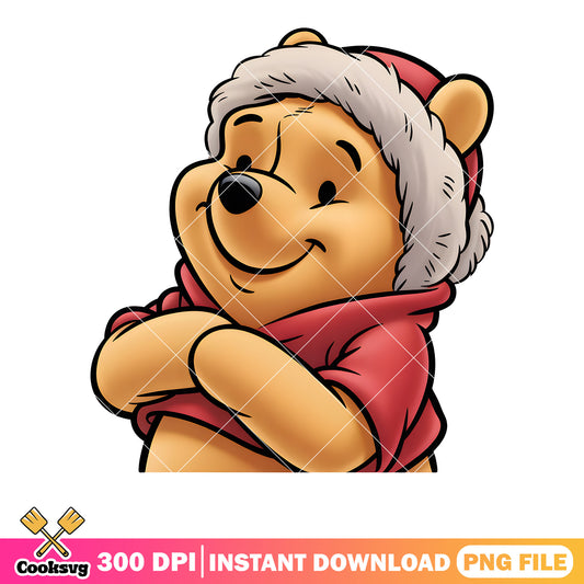 Pooh santa hat poster png, vintage winnie pooh png, disney vibes png