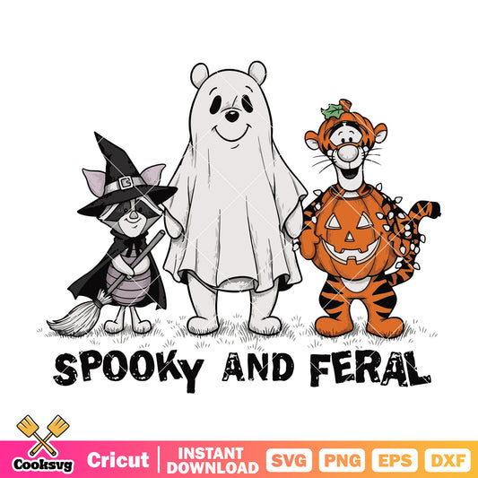 Pooh spooky and feral svg, pooh halloween svg, spooky ghost svg