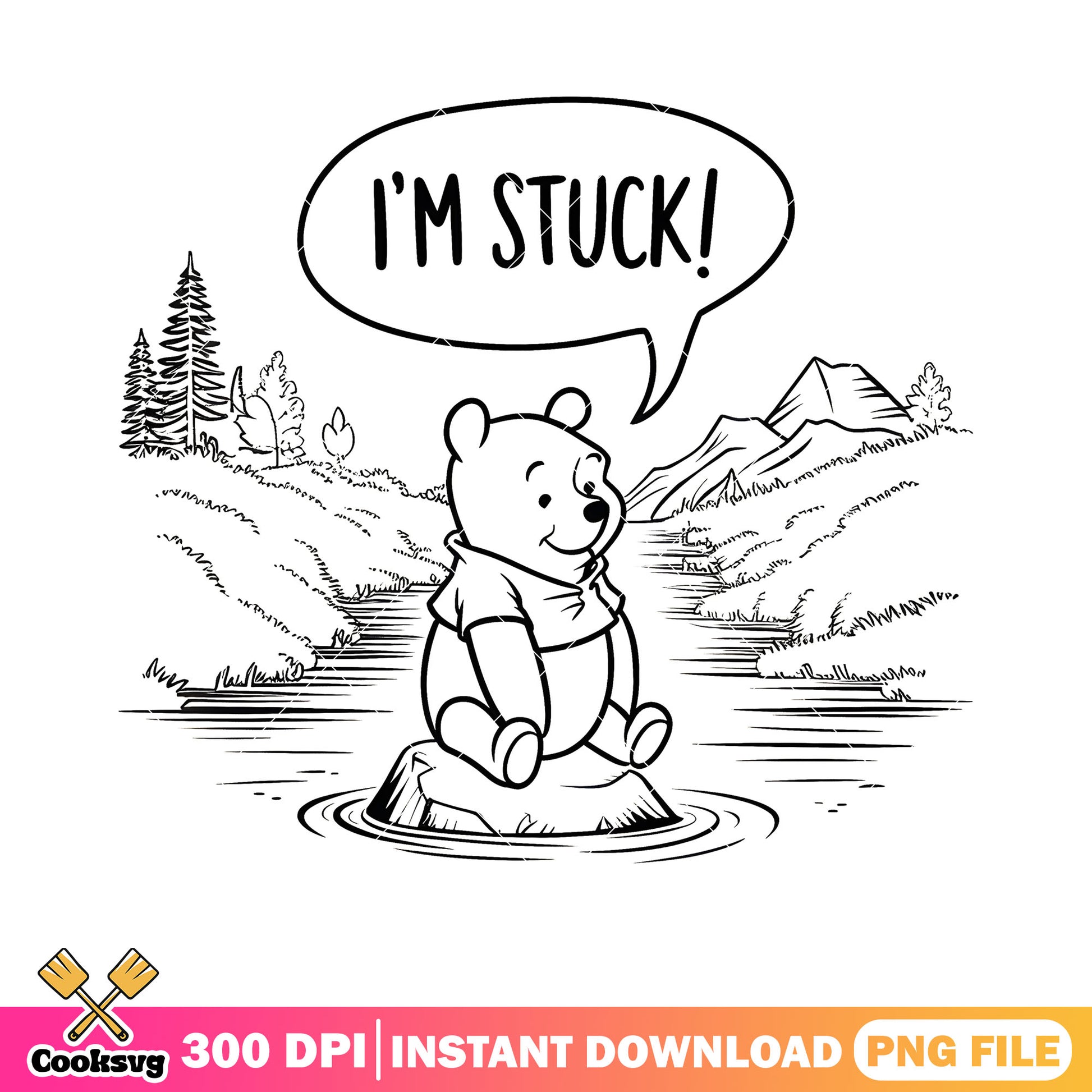 Pooh stuck in the river png, cute pooh bear png,​ pooh poster​ png