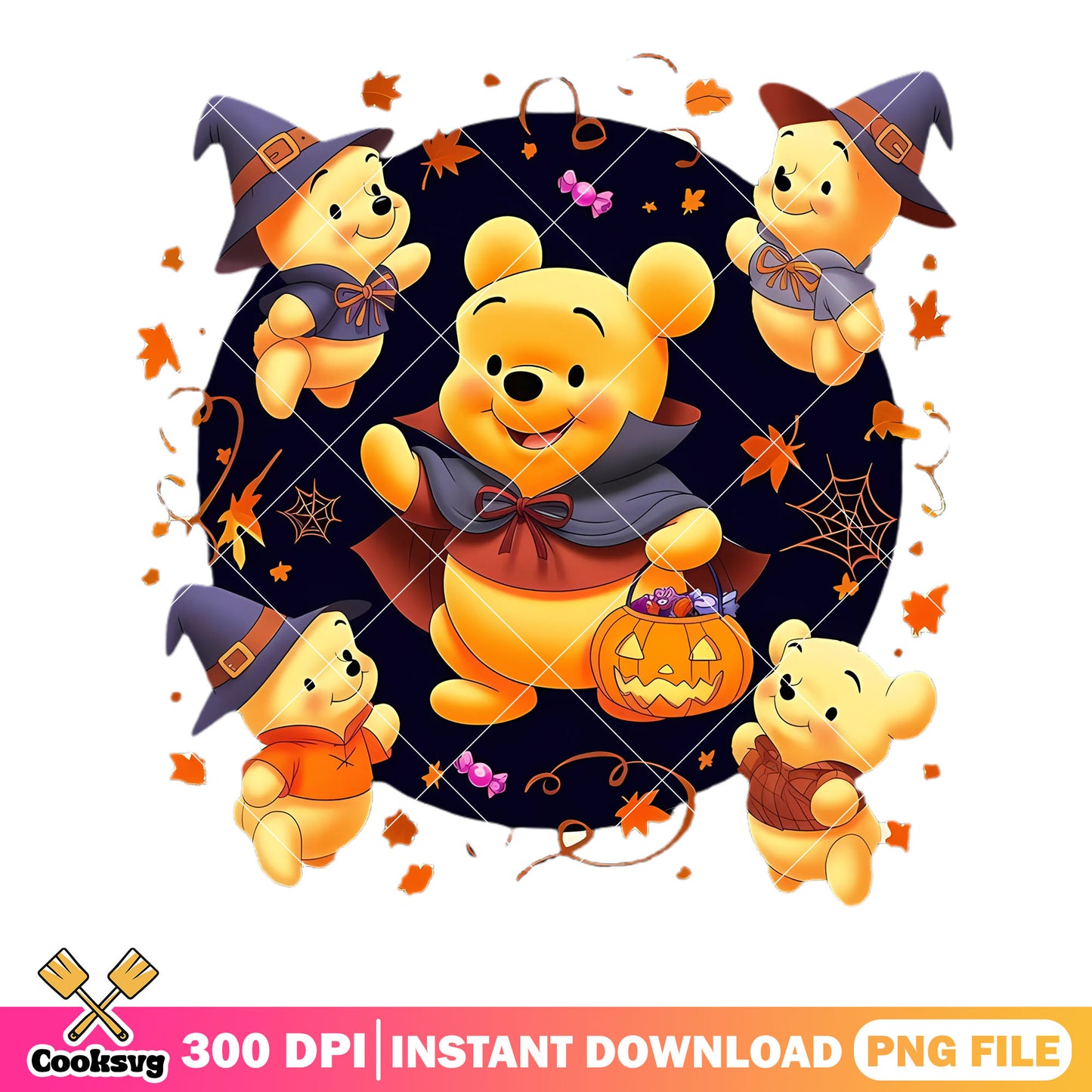Pooh the winnie scary night png, disney halloween png, Witch costume png 